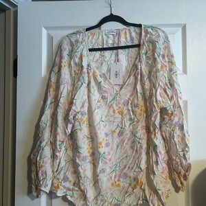 Floral V-Neck Blouse with Long Sleeves